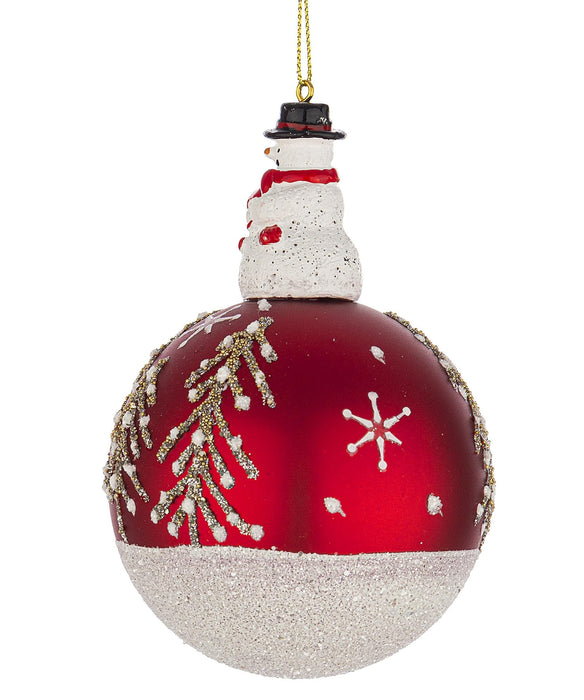 Palla di Natale in Vetro Emmy Rosso con Pupazzo di Neve D 80 Bizzotto