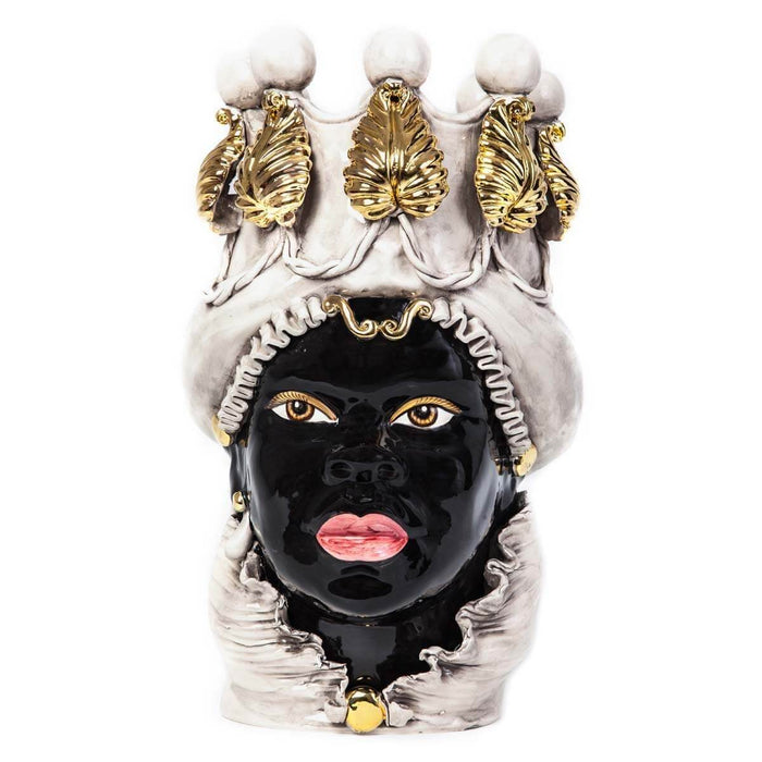 Verus Abhika Testa di Moro Lady Portacandele Bianco Antico e Oro H.48 cm Verus By Abhika