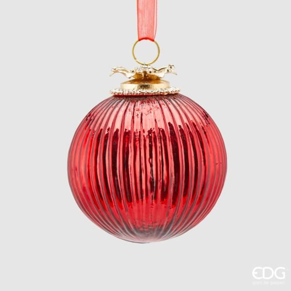 Palla Di Natale Red In Vetro Con Righe Effetto Gioiello D100 Decorazioni natalizie EDG