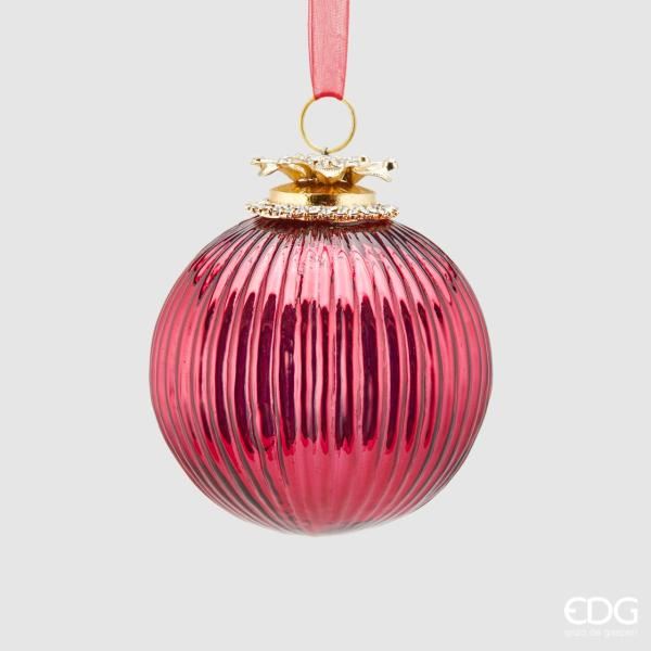 Palla Di Natale Burgundy In Vetro Con Righe Effetto Gioiello D100 Decorazioni natalizie EDG