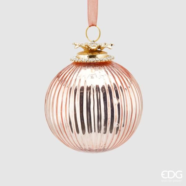 Palla Di Natale Pink In Vetro Con Righe Effetto Gioiello D100 Decorazioni natalizie EDG