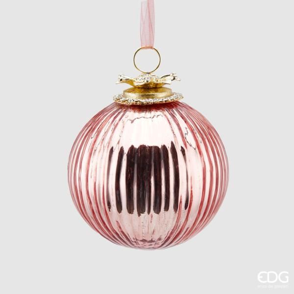 Palla Di Natale Rosa Scuro In Vetro Con Righe Effetto Gioiello D100mm Decorazioni natalizie EDG
