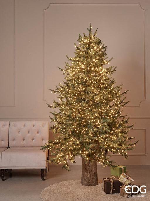 Albero di Natale Innevato con base tronco e luci led Marmolada in PE  Effetto Real Touch + PVC + Flock / 250 cm