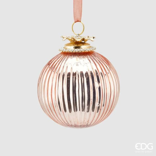 Palla Di Natale Pink In Vetro Con Righe Effetto Gioiello D100 Decorazioni natalizie EDG 